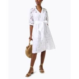 NEW HINSON WU elbow sleeve embroidered luca dress in white